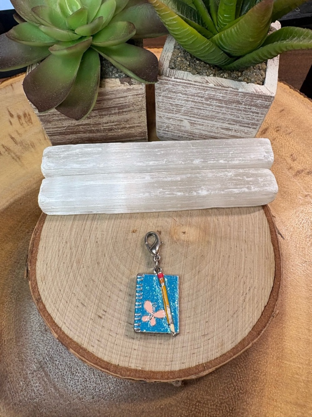 Blue Notebook & Pencil Charm Pendant